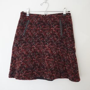 Ann Taylor Wool Blend Tweed A-Line Skirt Burgundy Black White Side Zip Petite 2P